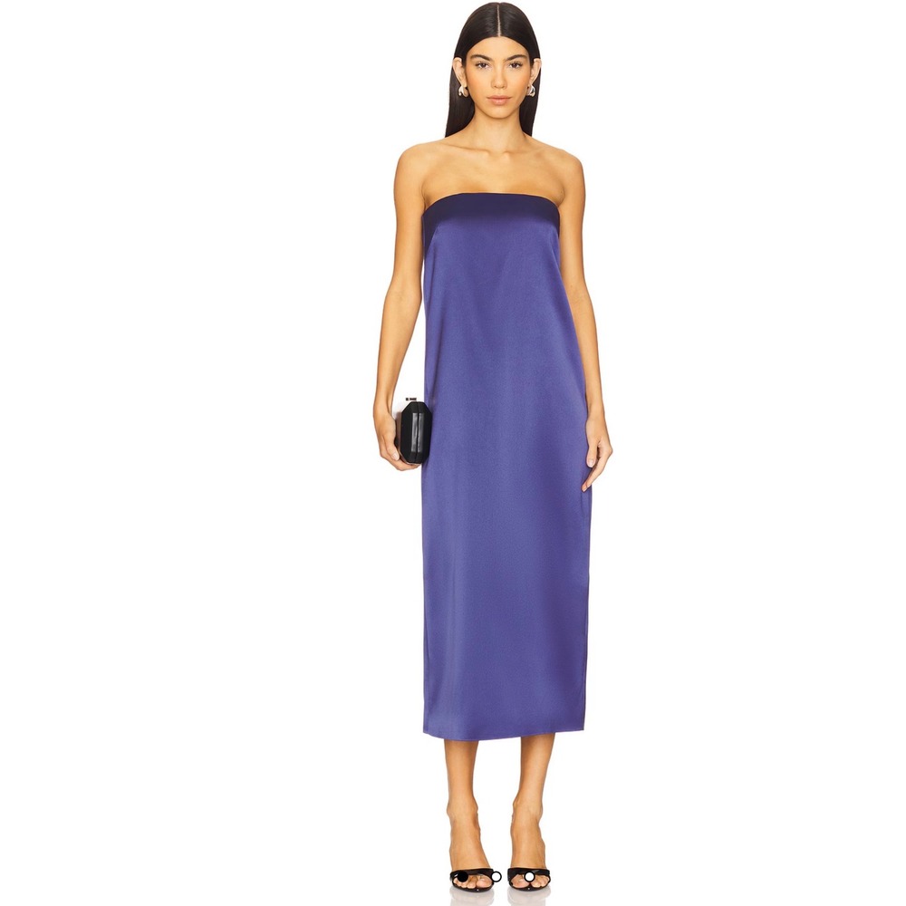 Favorite Daughter The Don't Overthink It Dress Venetian Blue Satin Midi Medium